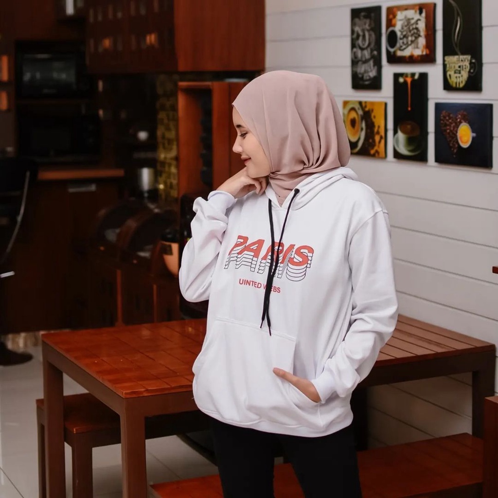 Hoodie Sweater Motif Pariss United Vibes Gaya Casual Santai Bahan Fleece