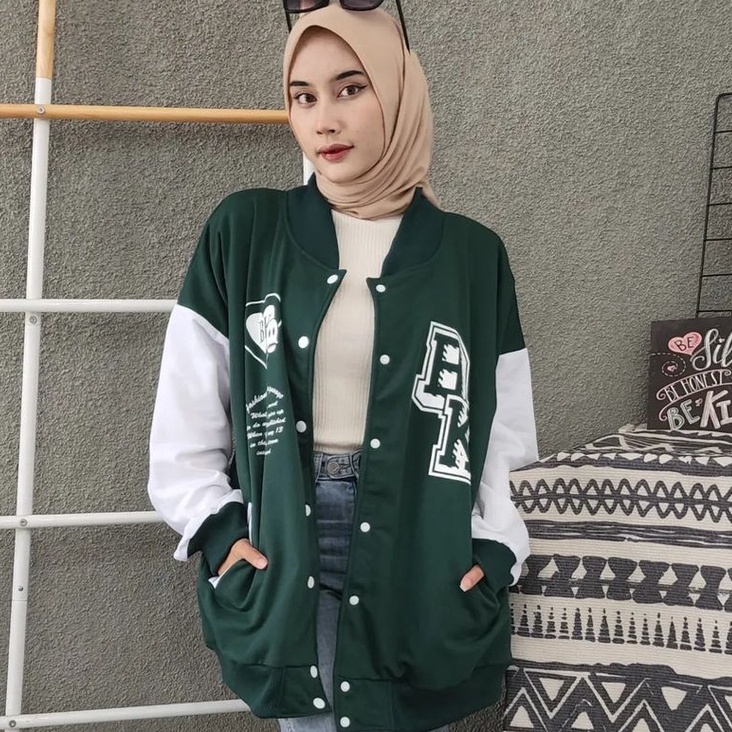 Hoodie Oversize Wanita BK Emerald Baseball XXL Bahan Pleece Terbaru