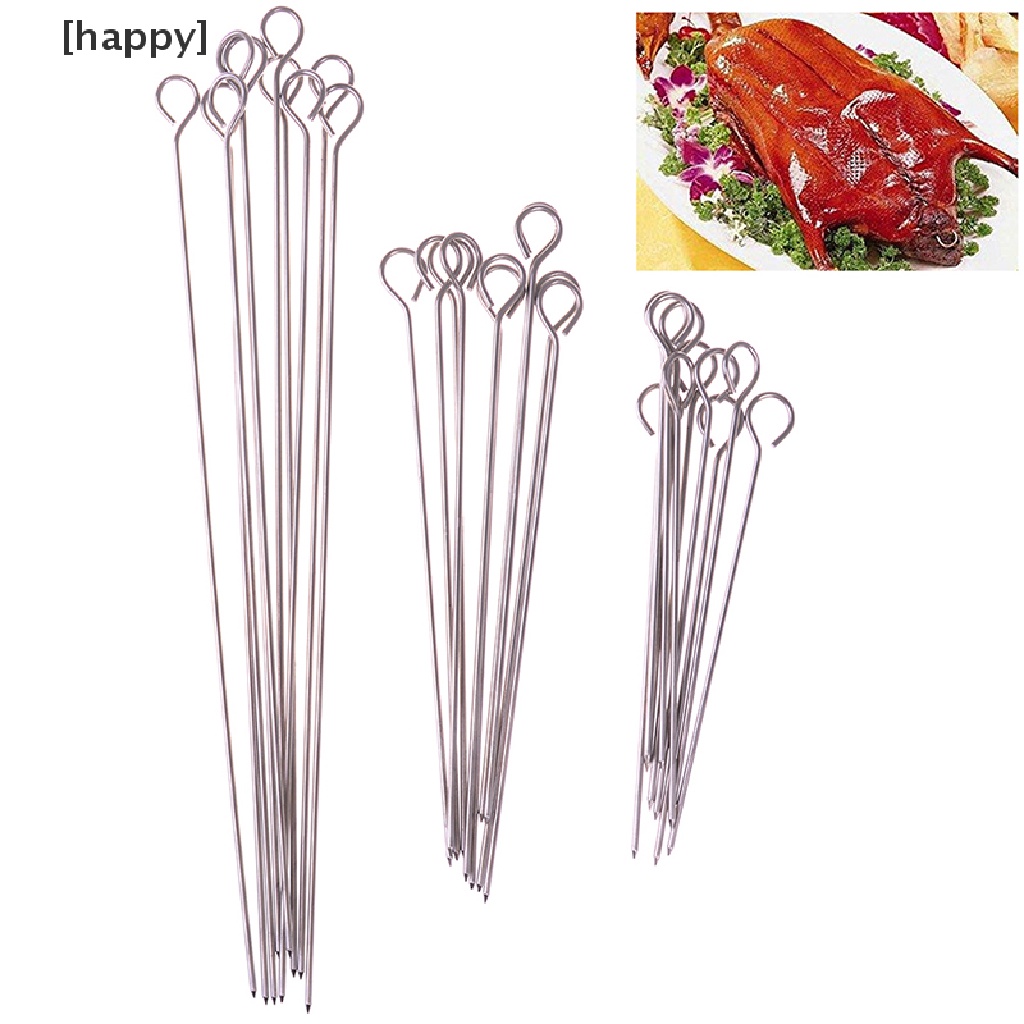 10pcs Tusuk Sate Daging Bentuk Bulat Bahan Stainless Steel Untuk Bbq