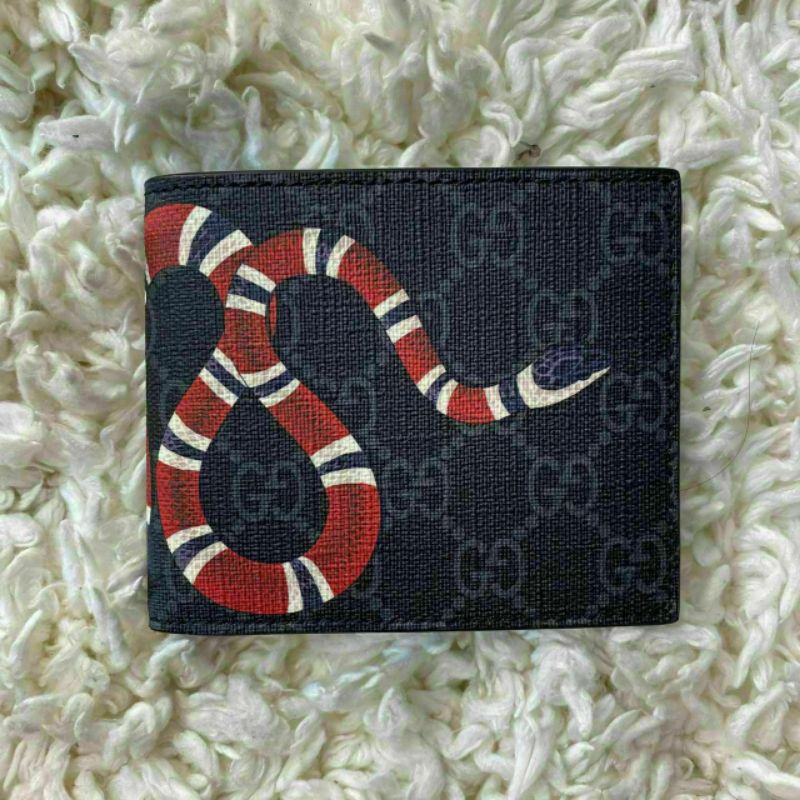 Dompet Gucci King Snake Bifold Wallet Black complete box