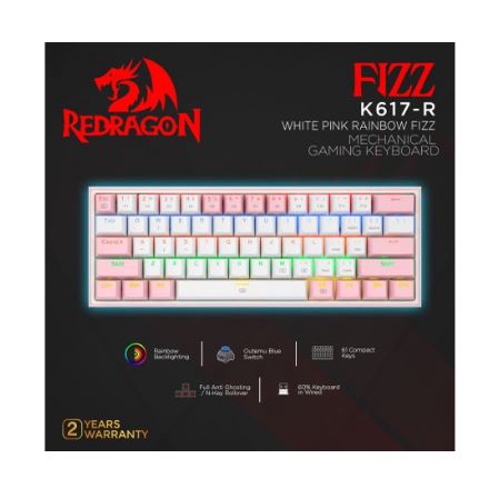 Keyboard gaming redragon mechanical wired usb type-c 60% 61 keys tkl Fizz rainbow k617r k617-r k617