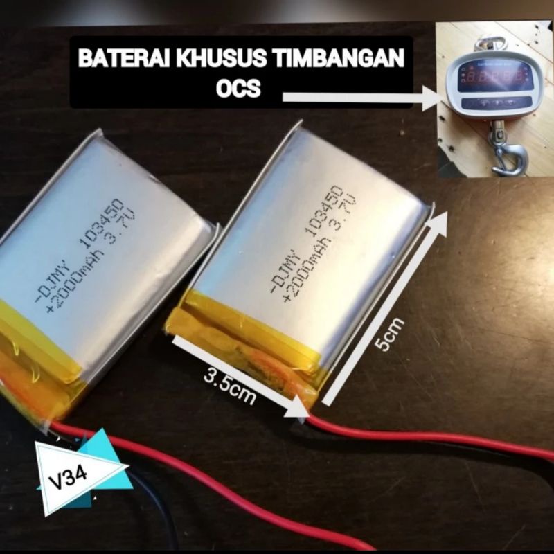 Baterai 103450 3.7v 2000mAh Khusus Untuk Timbangan OCS 1 set