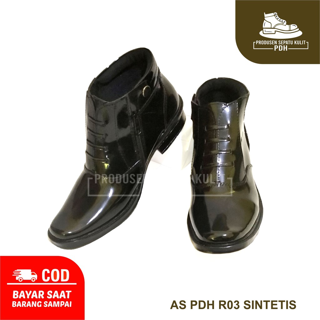 SEPATU PDH PRIA MENGKILAP KILAP TANPA TALI TINGGI SEPATU KANTOR TNI POLISI SATPAM SECURITY PANTOFEL PRIA KULIT