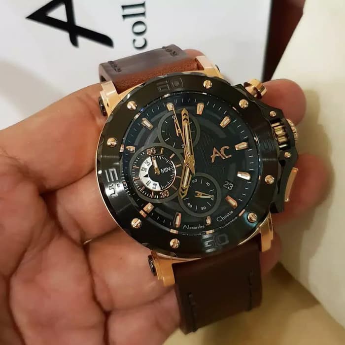 ALEXANDRE CHRISTIE AC9205  AC 9205 COLLECTION ROSEGOLD BROWN LEATHER