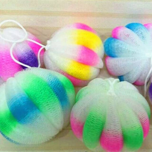 Bath sponge spons mandi labu scrub mandi sabun cair bentuk labu warna pelangi