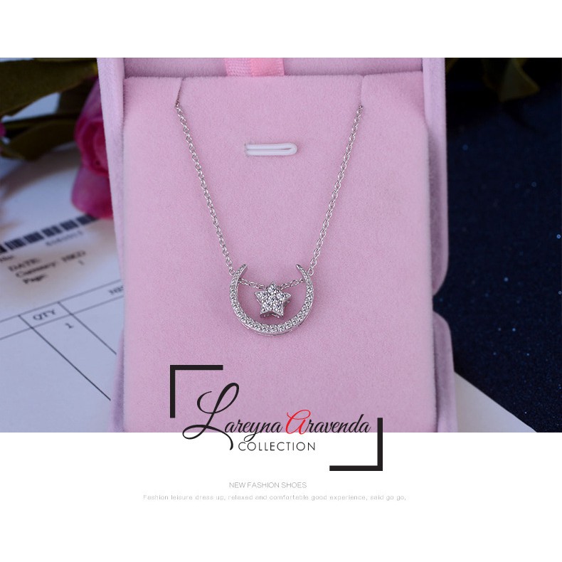 Kalung Wanita 4 in 1 Titanium Liontin Model Kristal Bulan Bintang Anti Karat Non Alergi KL043