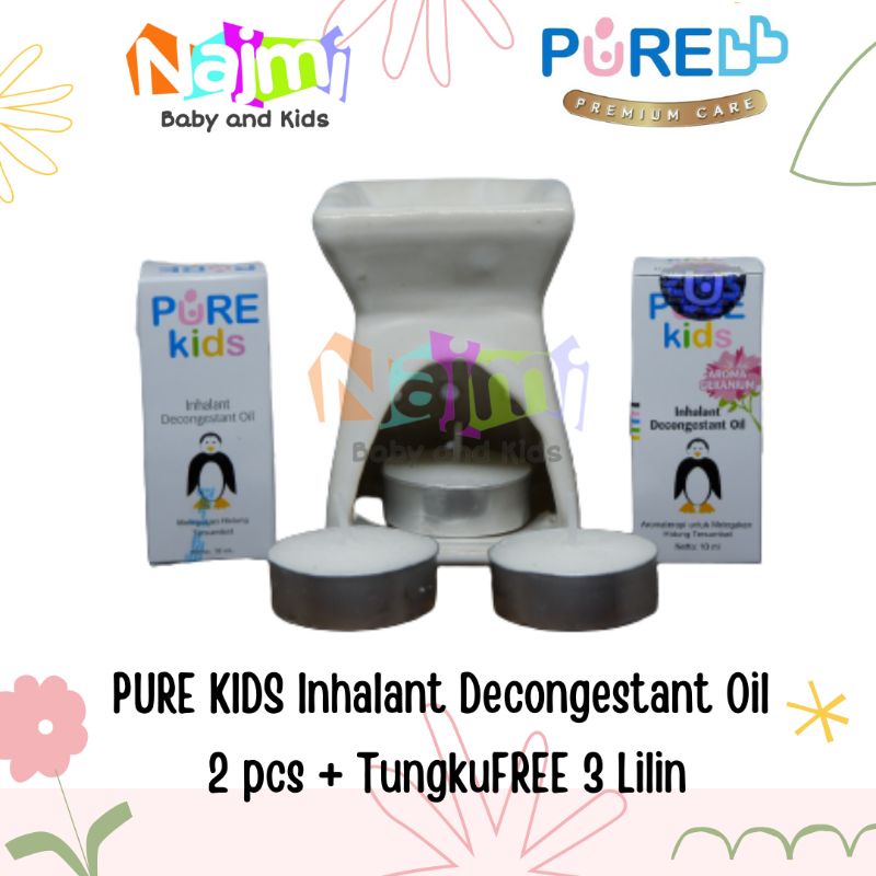 Paket 2pcs+ tungku Pure kids inhalant decongestant oil original dan wangi lemon geranium