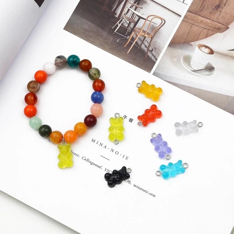 50 Pcs Ornamen Liontin Bentuk Kartun Beruang Gummy Bears Bahan Resin Warna-Warni Handmade Untuk Membuat Gantungan Kunci