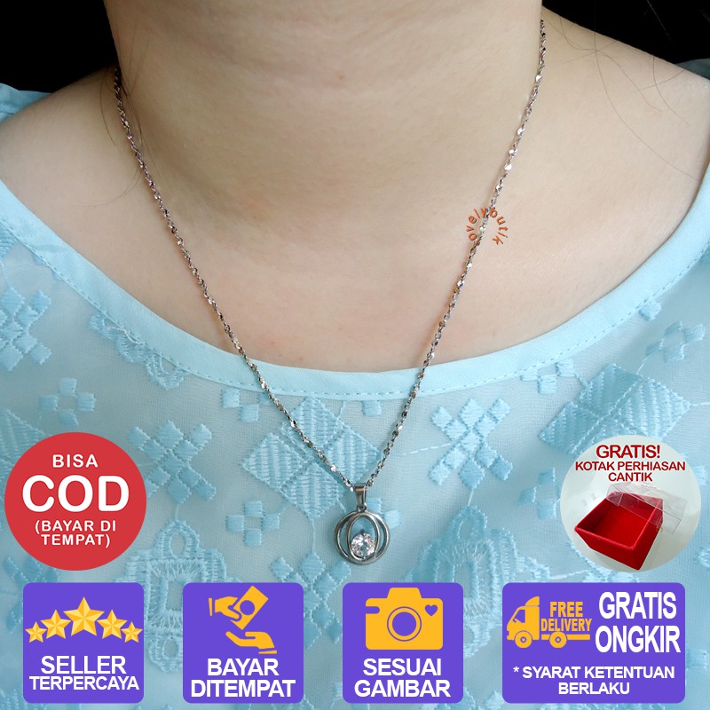 Lovelybutik Kalung Titanium Anti Karat Davina kalung Wanita Uk. 45 cm Warna BONUS KOTAK PERHIASAN