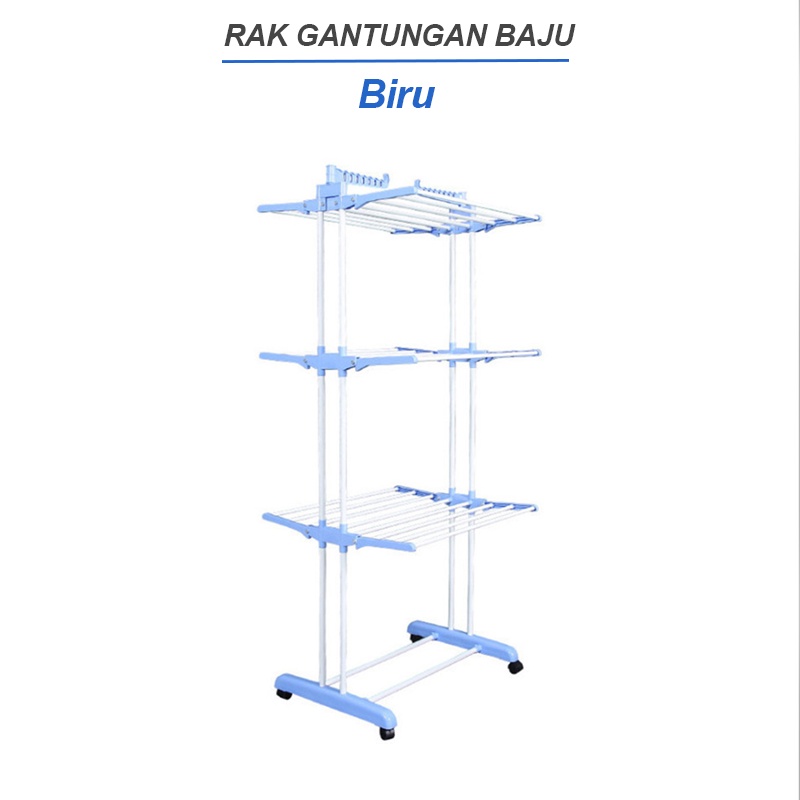 Jemuran Baju Lipat 3 Tingkat Rak jemuran Handuk stand hanger 3 tingkat beroda - HOMELIVING