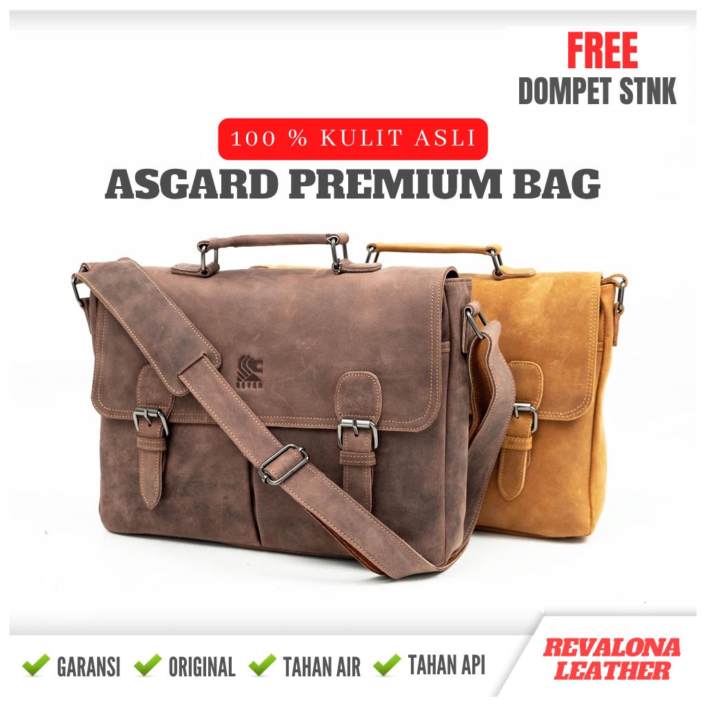 Tas Laptop Pria Bahan Kulit Sapi Asli Crazy Horse Mewah Branded Asgard Premium Bag