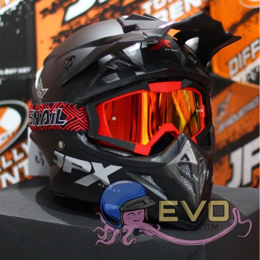 PROMO HELM JPX CROSS SOLID + GOGGLE SNAIL MX30 ORIGINAL HELM JPX SOLID JPX POLOS HELM CROSS POLOS HITAM DOFF PUTIH YELLOW JPX POLOS