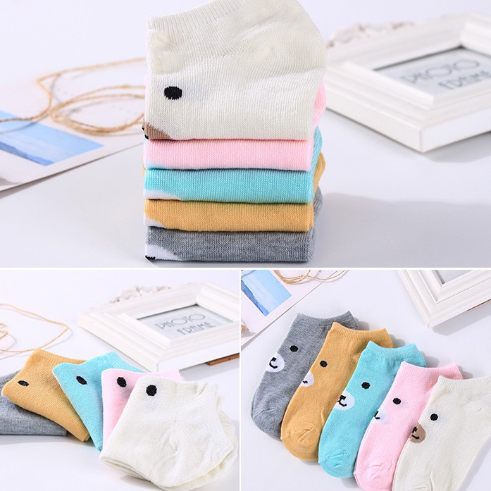 BEE - Kaos Kaki Motif Beruang Cute Kaoskaki Pendek Socks Fruit Fashion Wanita Korea Import SC 17-2