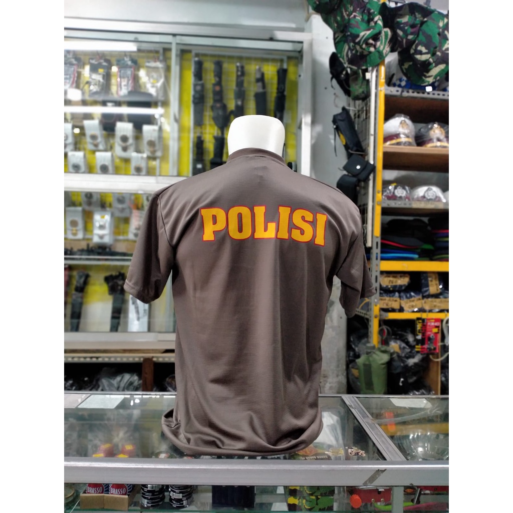 Kaos Oblong POLRI Bahan Drifit Hitam dan Cokelat