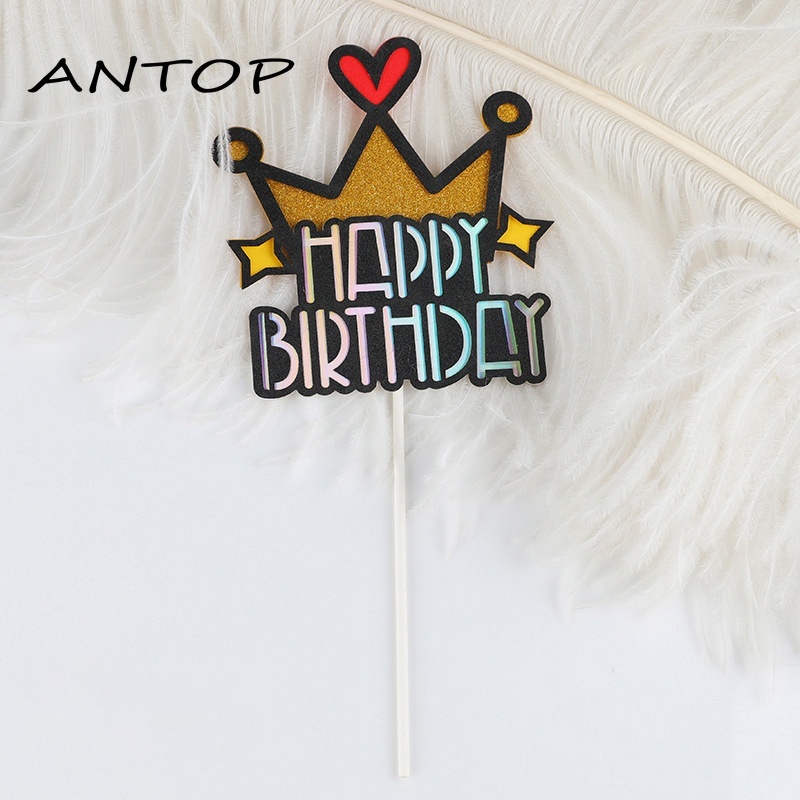 Selamat Ulang Tahun Kue Topper Mahkota Busur Kue Masukkan Dekorasi Pesta Ulang Tahun ANTOP