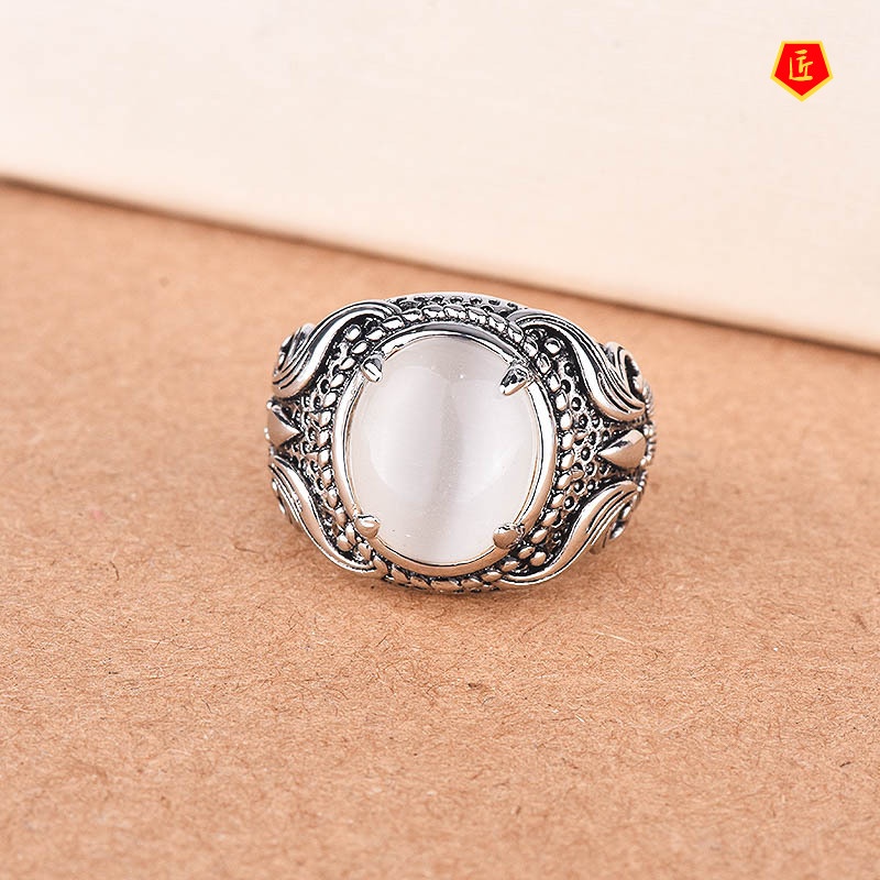 [Ready Stock]Retro Featured Moonstone Ring Inlaid with Opal