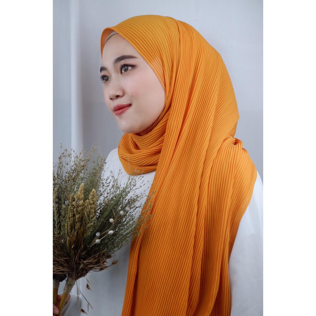 PLEATED SHAWL / PASHMINA FULL PLISKET-Mustard