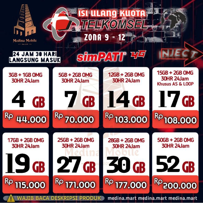 ZONA 9-12 INJECT ISI ULANG KUOTA DATA TELKOMSEL SIMPATI OMG TERMURAH, 24JAM 30 HARI SESUAI ZONA