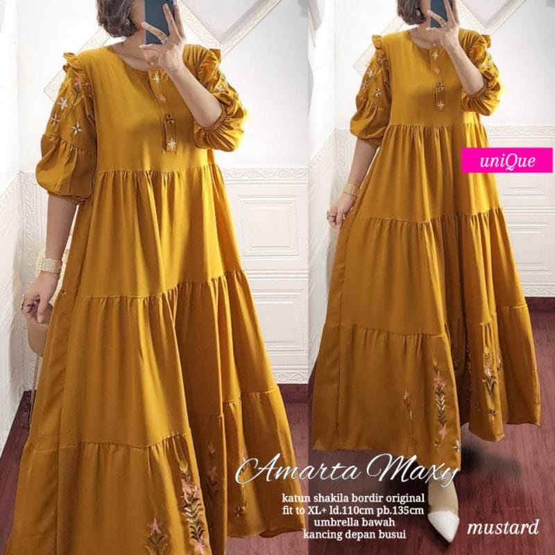 Baju Wanita Terbaru Amarta Maxy Dress Korean Style Gamis Shakila Aplikasi Bordir Long Dress Muslim Busui Friendly