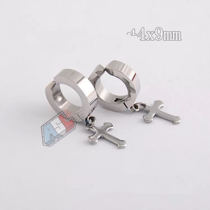 Pria-Anting- Anting Jepit Salib Titanium | Pria Wanita | Anting Non Tindik Jepit| - Putih -Anting-