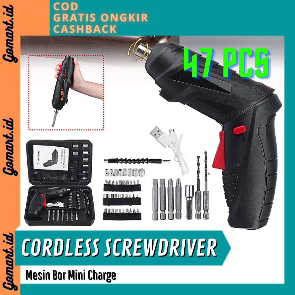 Mesin Bor Set 47pcs Reaim Cordless Screwdriver - Mini Mesin Bor Set 47pcs 4.2 V Rechargeable Portable