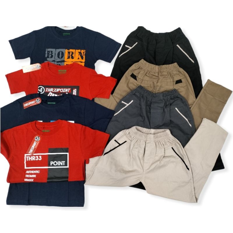 STELAN ANAK Baju setelan Kaos Celana Anak Laki laki celana chino kaos lengan pendek bergambar ukuran