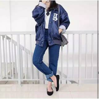 Jeans Boyfriend Sleting depan  Celana  Baggy Shopee 