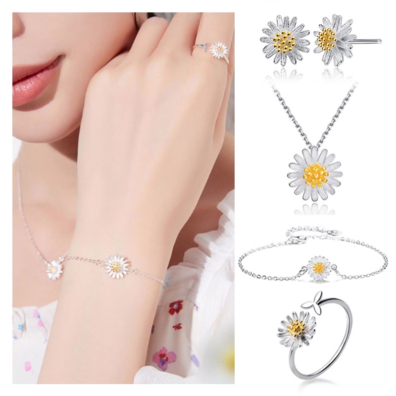 [ACKER] Korea bunga aster Desain Mode Sederhana Bunga Matahari Gadis Gelang Cincin Kalung anting pejantan Untuk Wanita