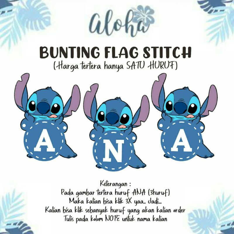 Bunting Flag Huruf Stitch (harga 1 Huruf)