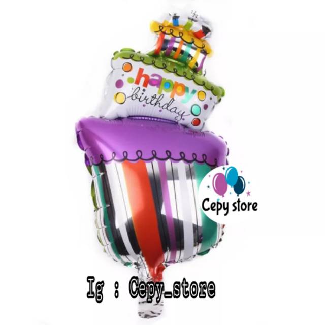 Balon Foil Happy Birthday Cake Miring / Balon Kue Uang Tahun Mini