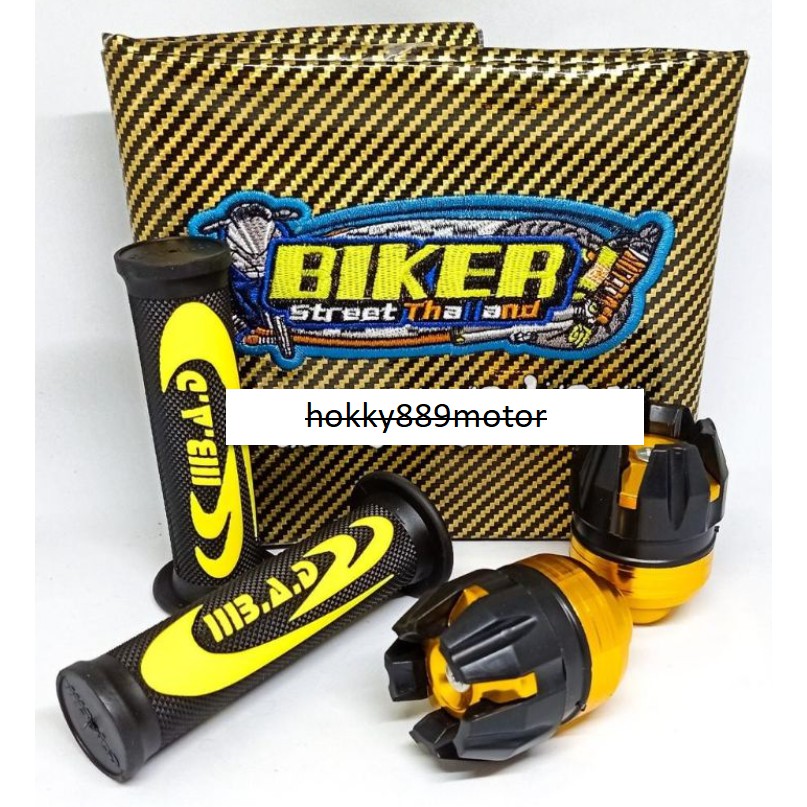 (promo-paket hemat)kulit jok karbon biker warna + handgrip bad Nike + jalu as roda depan-Universal