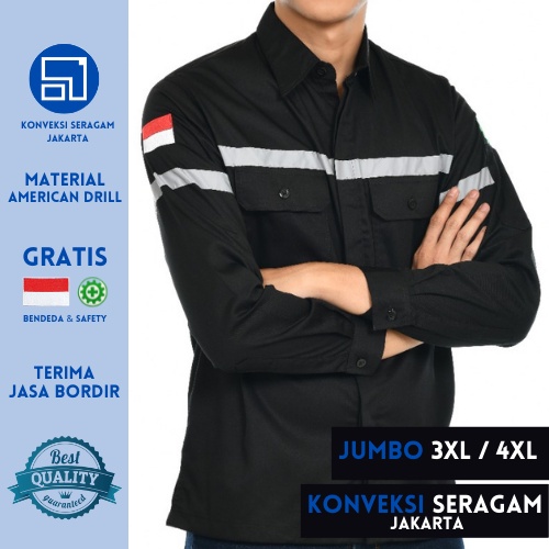 JUMBO - Baju Wearpack Kemeja Safety K3 Proyek Tambang Lengan Panjang  3XL &amp; 4XL - Pakaian Seragam Werpak Kerja Atasan Scotlite Lapangan Pria Wanita XXXL &amp; XXXXL