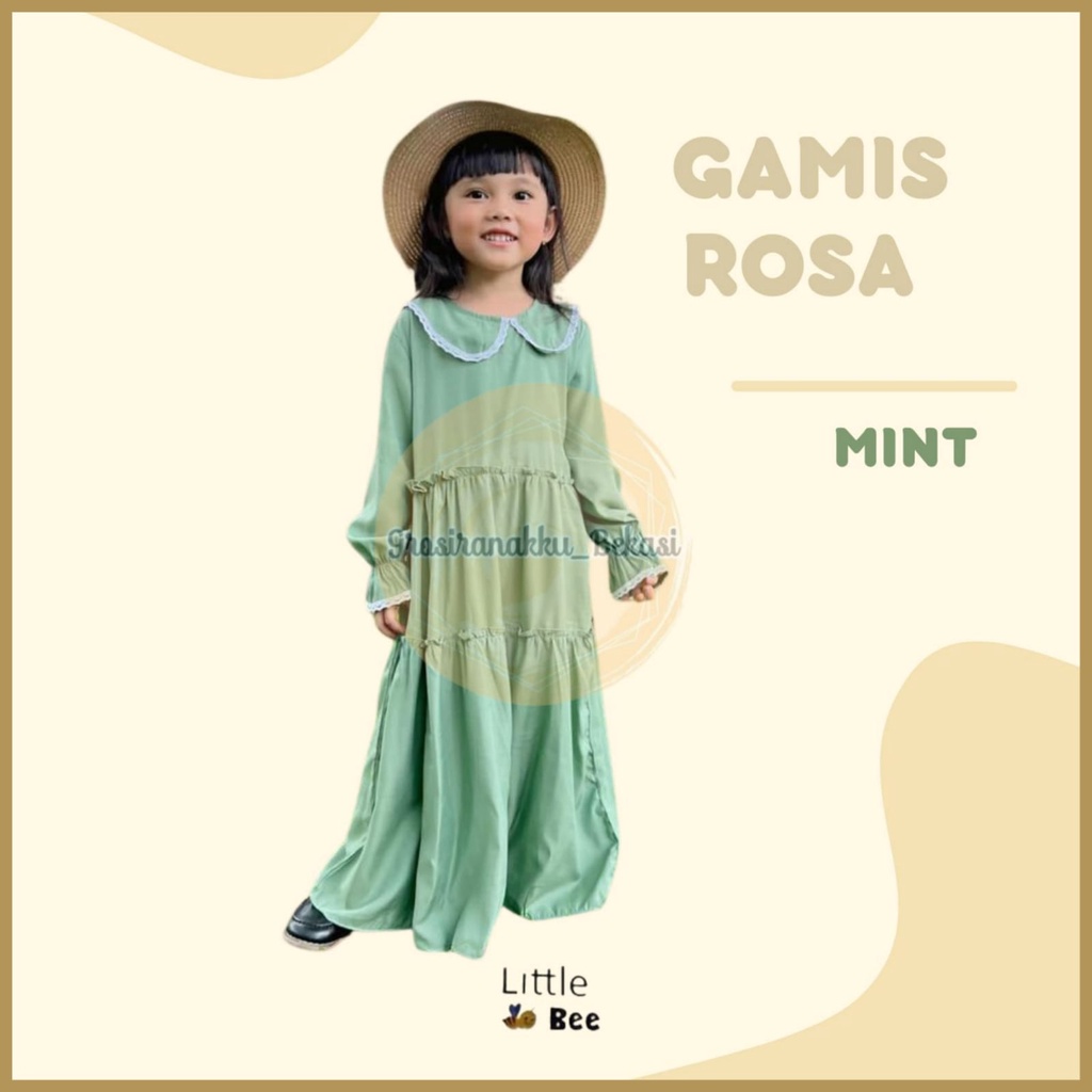Gamis Anak Rosa Rayon LittleBee Warna Mint Size 2-8 thn