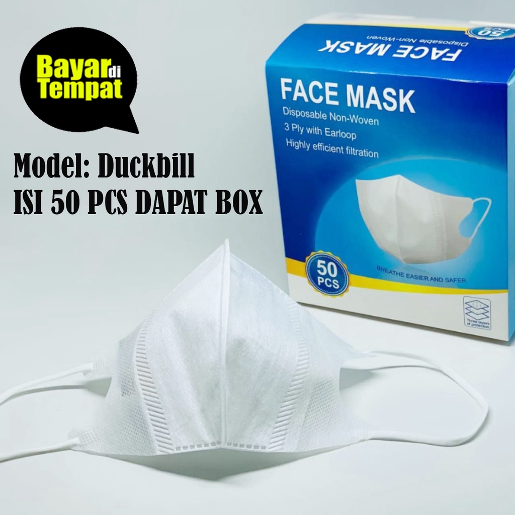 MASKER DUCKBIL PER BOX ISI 50PCS WARNA PUTIH HITAM