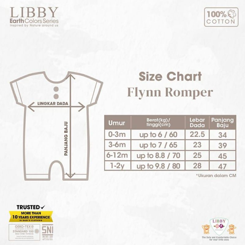 Libby Romper Bayi FLYNN Earth Color Series 0-2 Years Baju Kodok Newborn Baby Jumper Anak