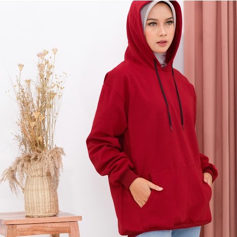 Sweater Hoodie Polos Oversize Jaket Pria Wanita Premium WARNA MAROON