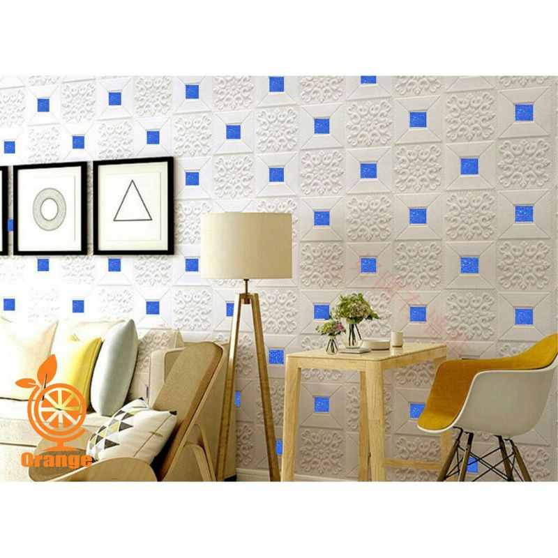 Wallpaper Dinding 3d Foam Motif Batik wallfoam berkwalitas-Wall Batik Biru Tua