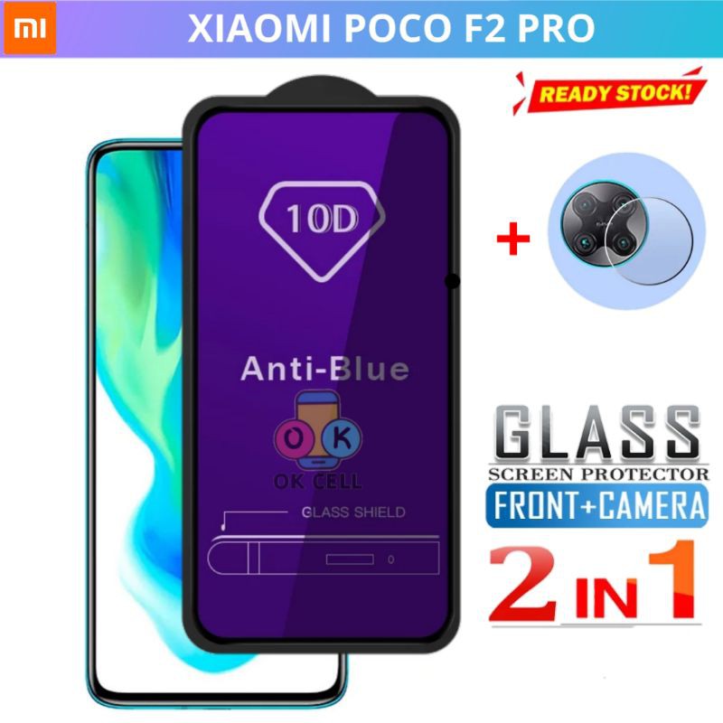 2IN1 Tempered Glass Anti Blue Light Tg Radiasi Full Layar Kamera Xiaomi Poco F2 Pro Screen Protector