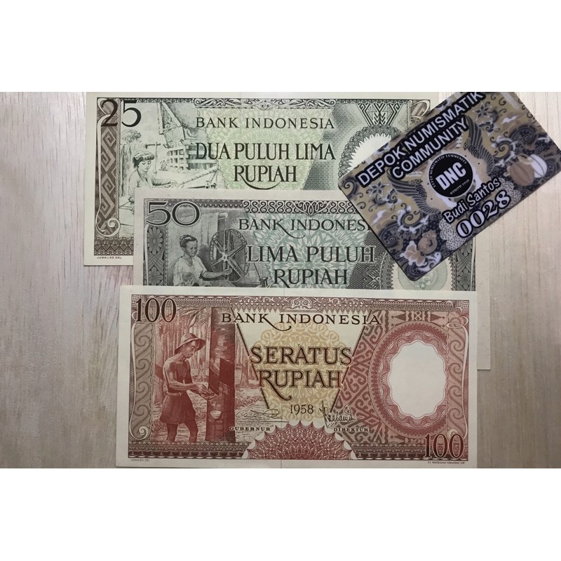 25 Rupiah, 50 Rupiah, 100 Rupiah tahun 1958