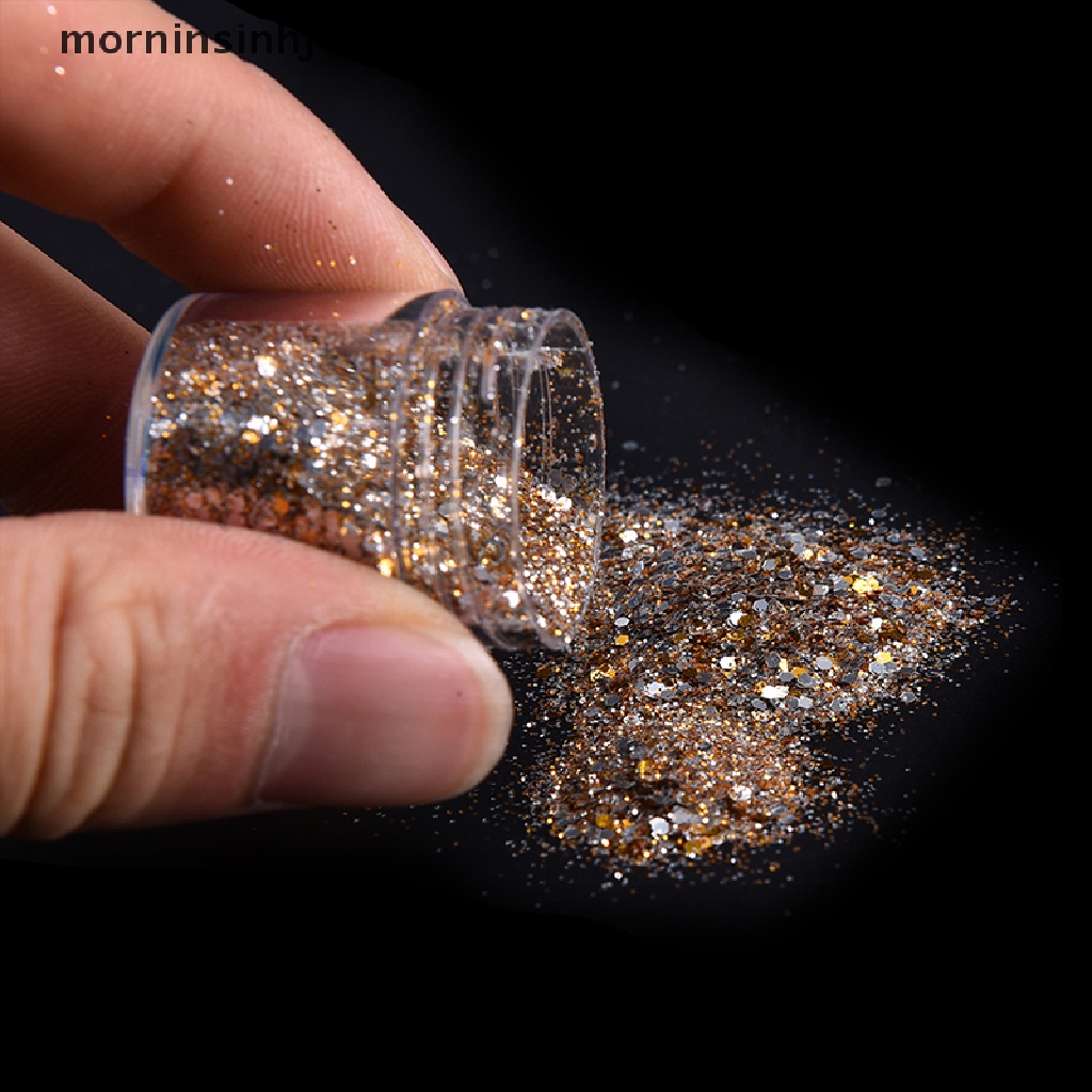 Mornin 10ml Bubuk Glitter Sequin Warna Silver Untuk Nail Art