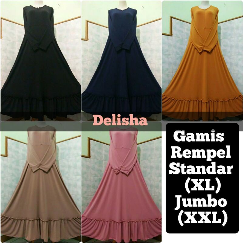 Gamis rempel dress muslim jersey tebal payung allsize jumbo busui