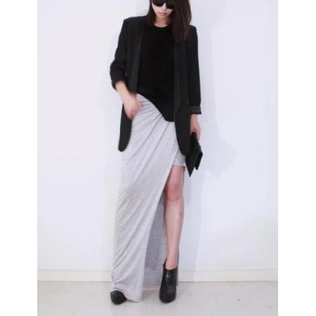 HELLO PARRY Grey Ruche Split Jersey Maxi Skirt