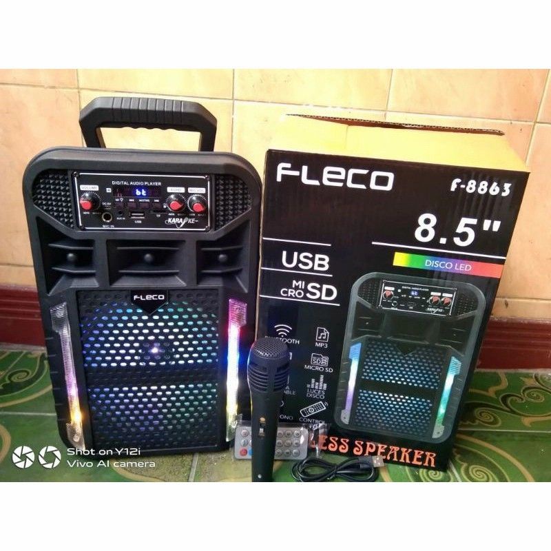 Speaker Bluetooth Karaoke FLECO F-8863 Bonus Microphone + Remote 8'5 Inchi Super Bass Original