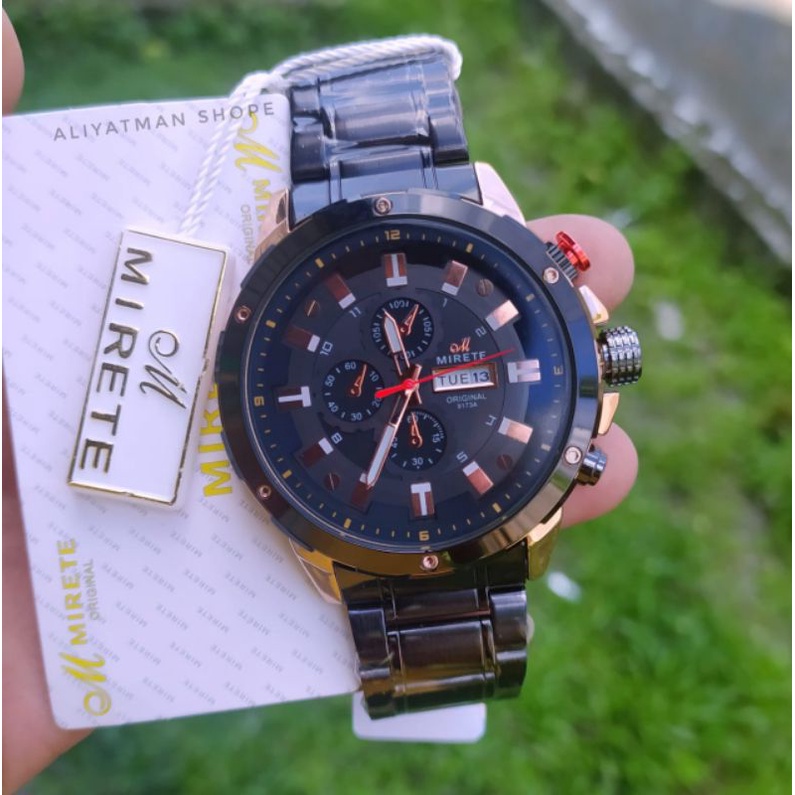 COD JAM TANGAN PRIA IMPORT MIRETE WATER RESISTANT 3ATM //Jam TANGAN PRIA SPORTY RANTAI STAINLIS STEL  SILVER PLAT HITAM TERLARIS // JAM TANGAN PRIA TERBARU JAM TANGAN PRIA TERLARIS // JAM TANGAN MIRETE SUPER MEWAH FASHION PRIA TERMURAH BISA COD