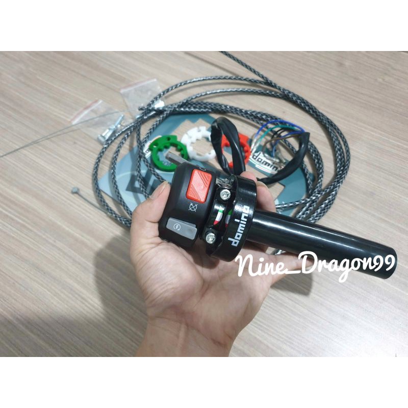 Paket Murah 3in1 Slongsong Gas Spontan Domino + Saklar Starter Model KTC + 2 Pcs Kabel Gas Serat Carbon 210cm Universal