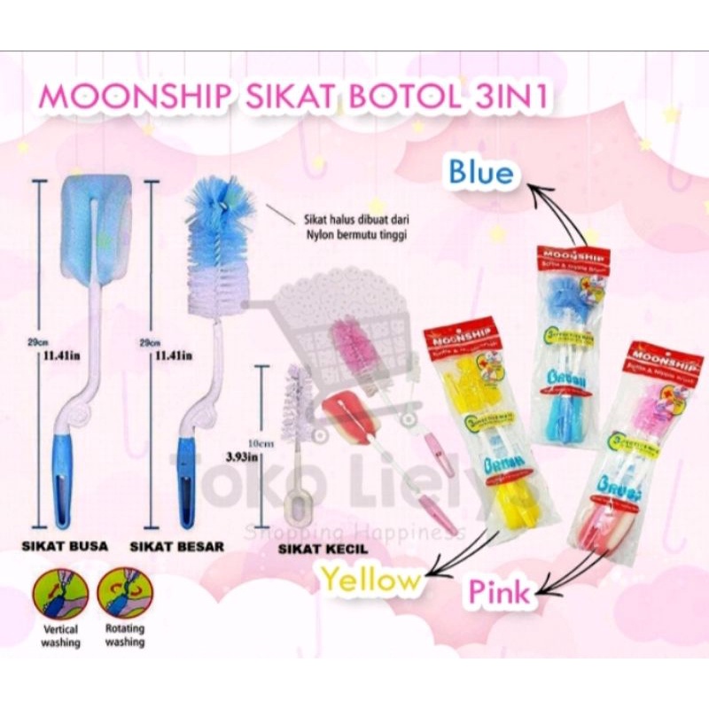 Sikat Botol Dot &amp; Nipple Moonship 3 in 1 BESAR