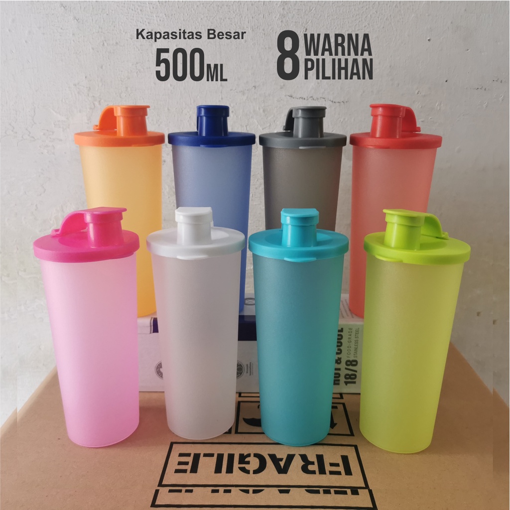 Tumbler Gelas Botol Tutup Flip Flop Shaker Plastik Tebal Warna Warni dengan Tutup Anti Bocor 500 ml Cocok untuk Hadiah Souvenir