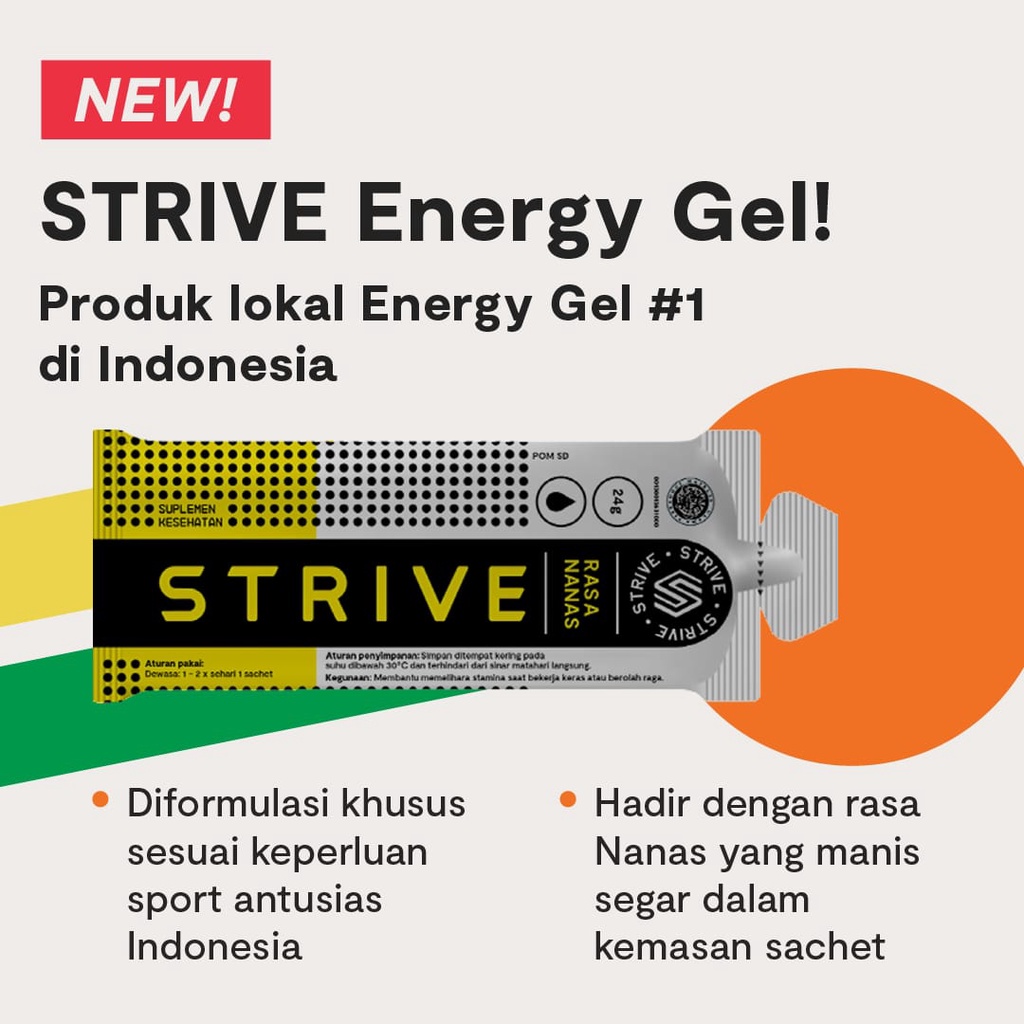 STRIVE ENERGY GEL 24g NANAS supplemen tenaga lari sepeda triathlon GU - 1 BOX+KAOSKAKI