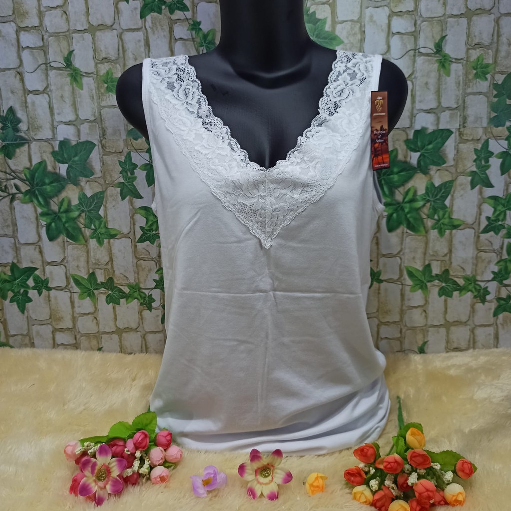 Tanktop/Singlet Jumbo XXL Renda V-Putih