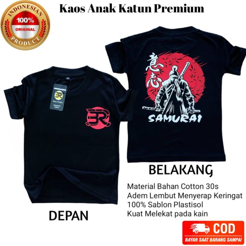 KAOS DISTRO ANAK GAMBAR SAMURAI KEREN/KAOS ANAK WARNA HITAM/KAOS ANAK LAKI LAKI/KAOS ANAK COWOK